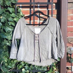 Free People Quarter Sleeve Lace-Up Top